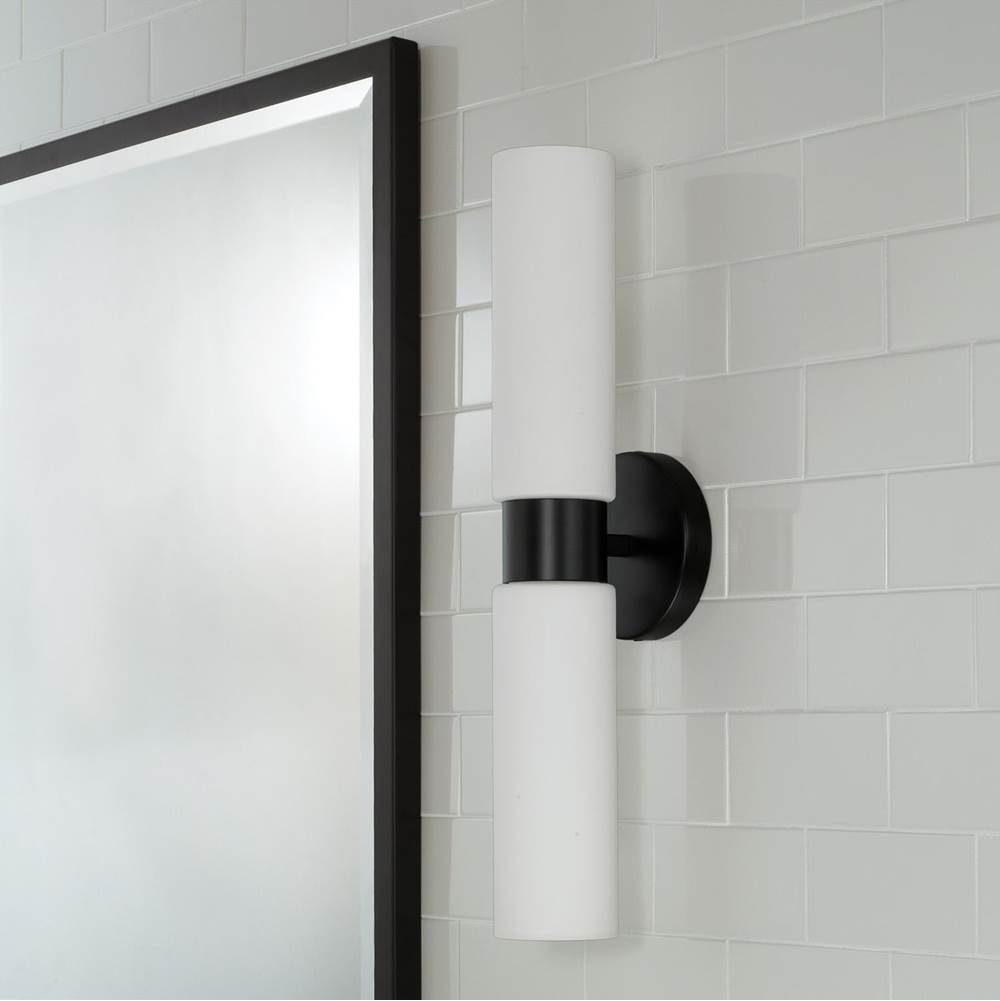 Capital Lighting 652621MB Matte Black 5''w X 20.50''h 2-light Dual Linear Sconce Bath Bar In Matte Black With Soft White Glass Image 5
