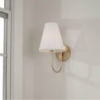 Capital Lighting Julia 7.50''w X 14''h 1-light Sconce In Matte Brass With Tapered White Fabric Shade And Glass Diffuser