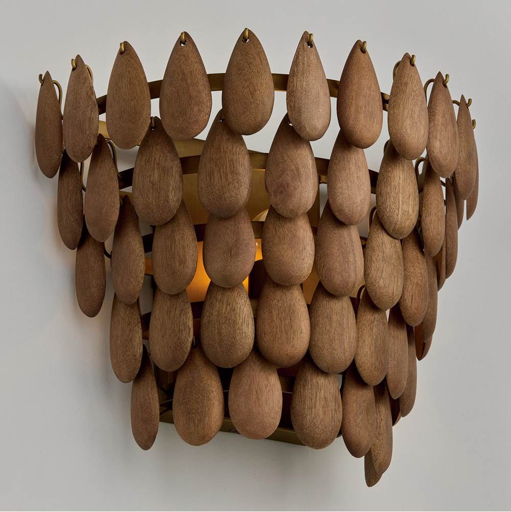 Capital Lighting 654411LW Light Wood,Patinaed Brass 11.5'' H X 13.5'' W 1-light Flush Mount Sconce In Hand-distressed Patinaed Brass And Handcrafted Mango Wood Image 5