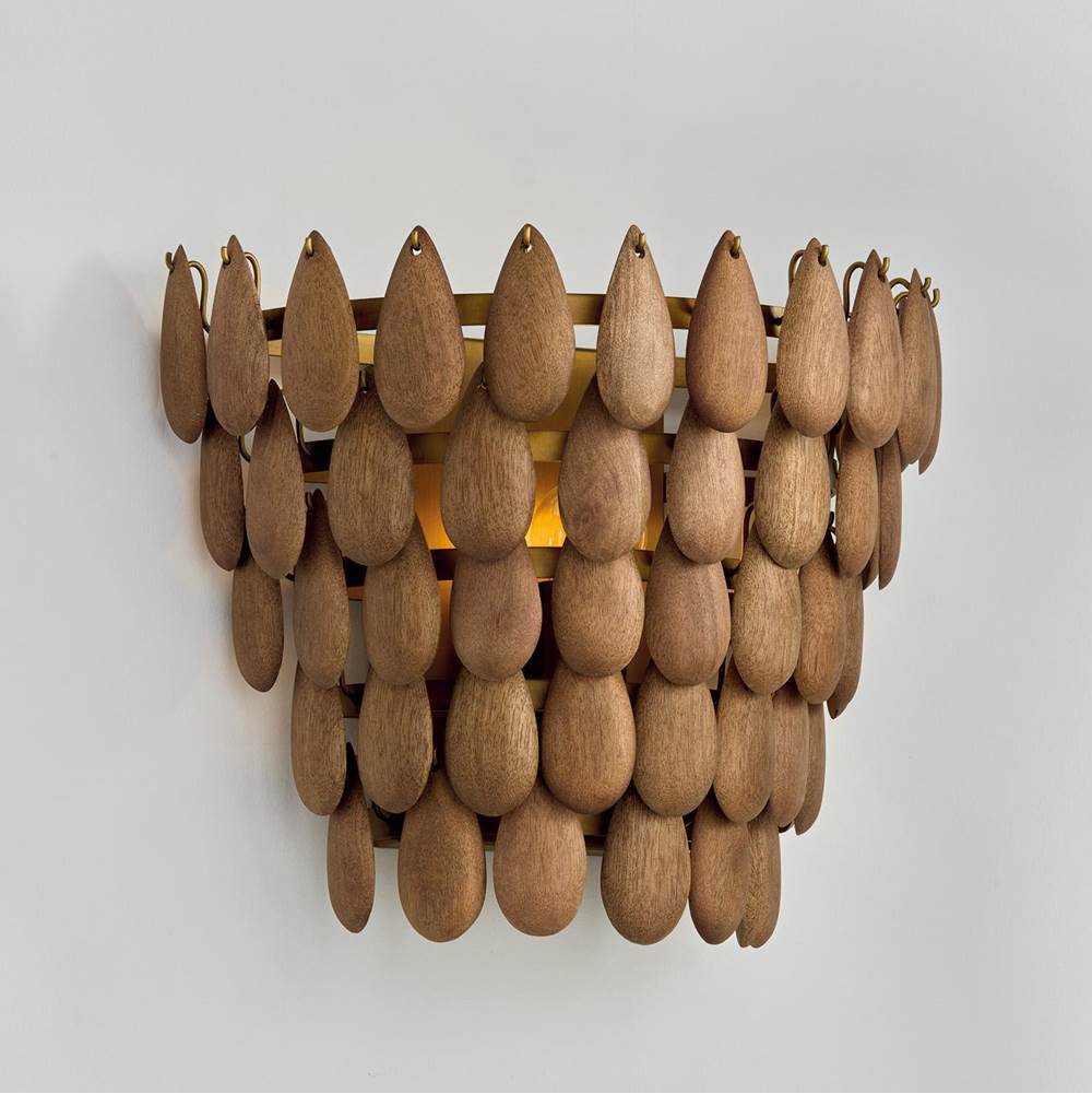 Capital Lighting Ravi 11.5'' H X 13.5'' W 1-light Flush Mount Sconce In Hand-distressed Patinaed Brass And Handcrafted Mango Wood