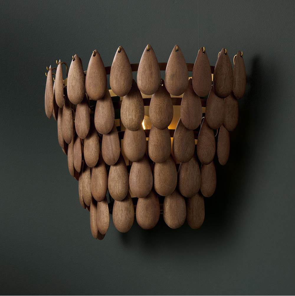 Capital Lighting 654411LW Light Wood,Patinaed Brass 11.5'' H X 13.5'' W 1-light Flush Mount Sconce In Hand-distressed Patinaed Brass And Handcrafted Mango Wood Image 2