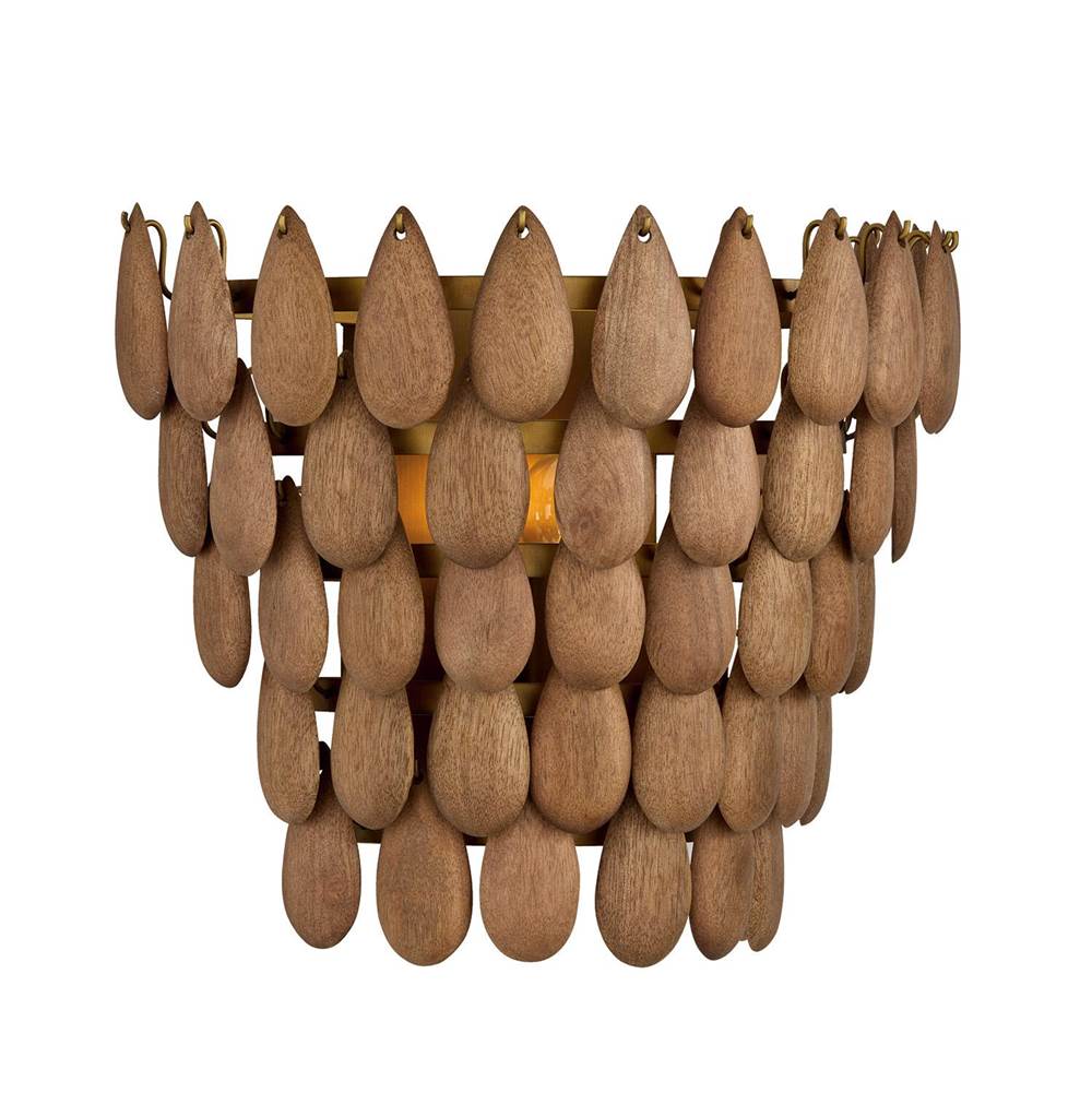 Capital Lighting 654411LW Light Wood,Patinaed Brass 11.5'' H X 13.5'' W 1-light Flush Mount Sconce In Hand-distressed Patinaed Brass And Handcrafted Mango Wood Image 4