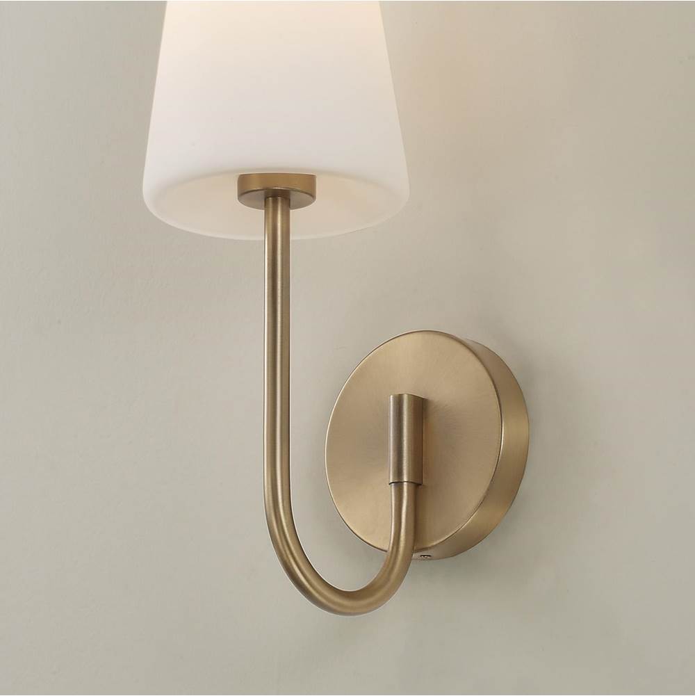 Capital Lighting 655211AD-550 Aged Brass 5.75'' W X 17.25'' H 1-light Armed Sconce In Aged Brass With Tapered Soft White Glass Image 4
