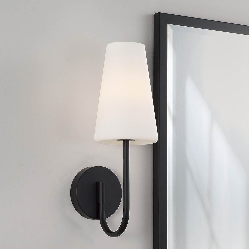 Capital Lighting Averitt 5.75'' W X 17.25'' H 1-light Armed Sconce In Aged Brass With Tapered Soft White Glass