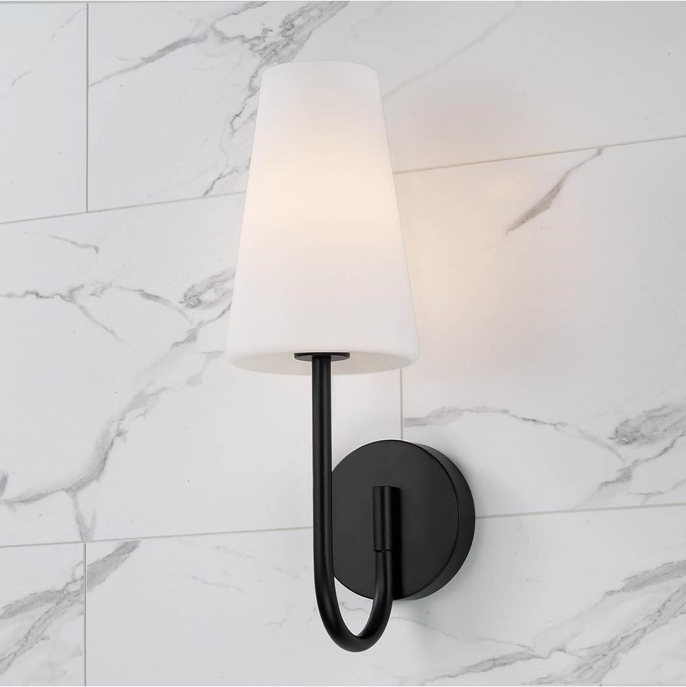 Capital Lighting 655211MB-550 Matte Black 5.75'' W X 17.25'' H 1-light Armed Sconce In Matte Black With Tapered Soft White Glass Image 2