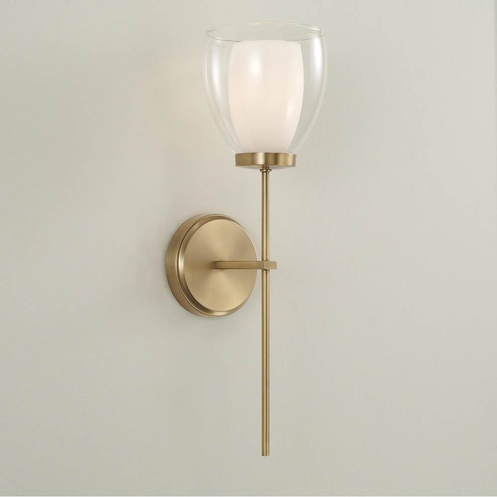 Capital Lighting Joss 6.25'' W X 20'' H 1-light Wallchiere Sconce In Aged Brass With Layered White And Clear Glass