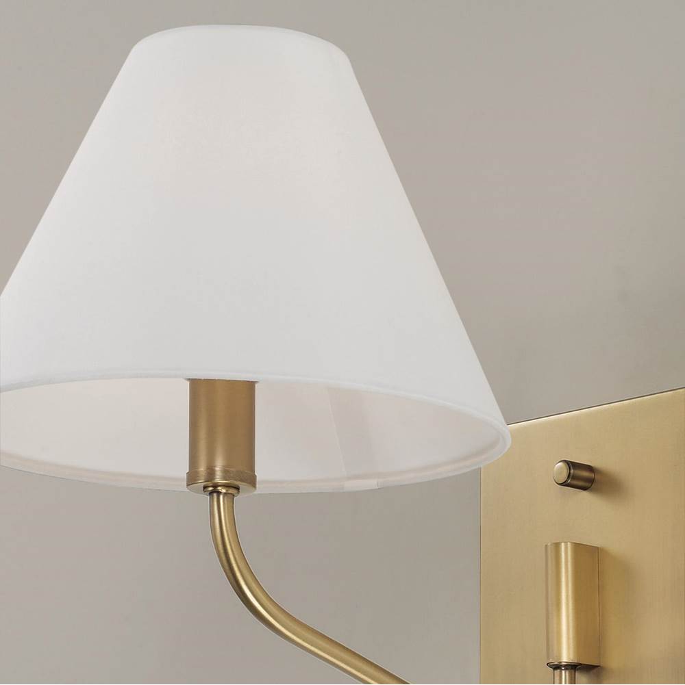 Capital Lighting 656611AD-714 Aged Brass 8.5'' W X 10.25'' H 1-light Swivel Armed Sconce In Aged Brass And Tapered White Fabric Shade With Optional Plug-in And Cord Cover Image 6