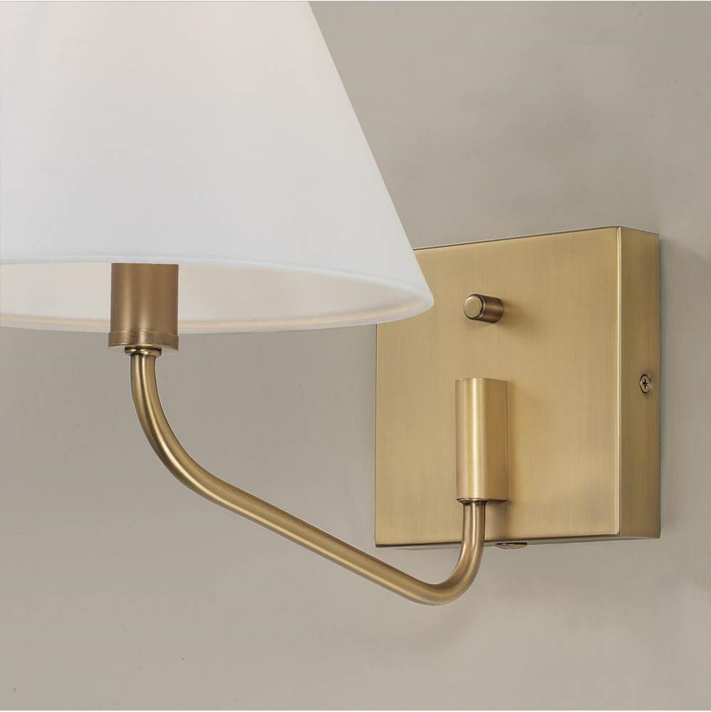 Capital Lighting 656611AD-714 Aged Brass 8.5'' W X 10.25'' H 1-light Swivel Armed Sconce In Aged Brass And Tapered White Fabric Shade With Optional Plug-in And Cord Cover Image 3