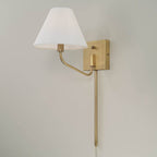Capital Lighting Chadwick 8.5'' W X 10.25'' H 1-light Swivel Armed Sconce In Aged Brass And Tapered White Fabric Shade With Optional Plug-in And Cord Cover