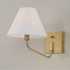 Capital Lighting 656611AD-714 Aged Brass 8.5'' W X 10.25'' H 1-light Swivel Armed Sconce In Aged Brass And Tapered White Fabric Shade With Optional Plug-in And Cord Cover Image 2