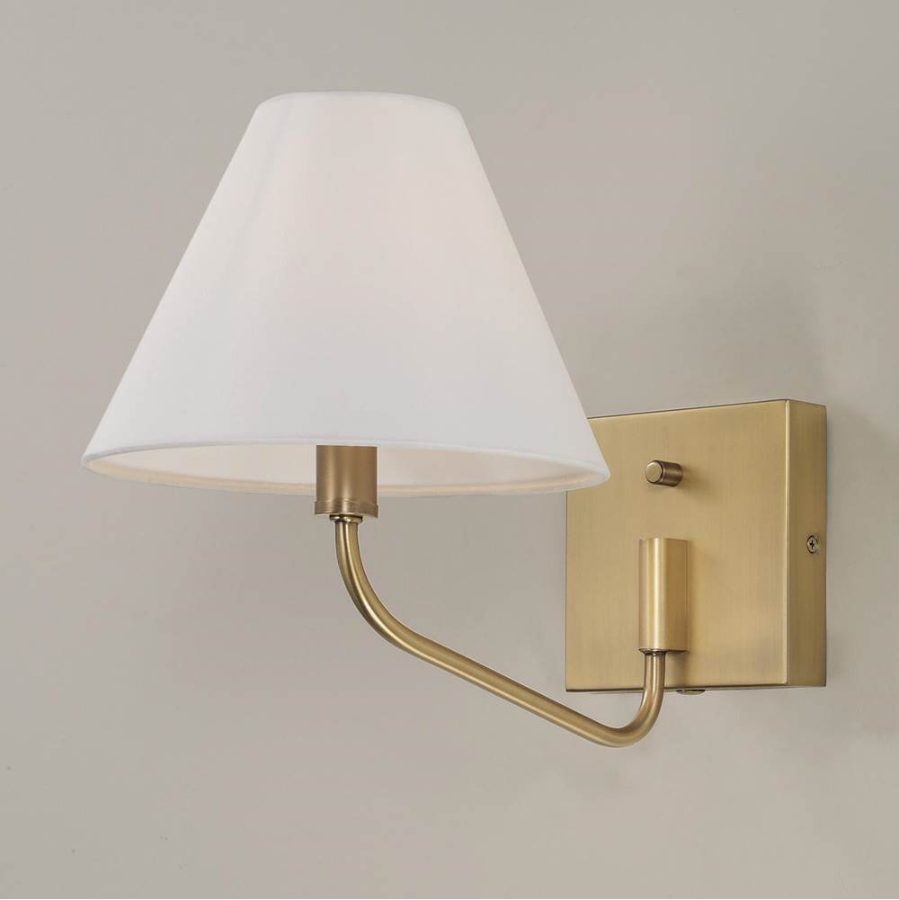Capital Lighting 656611AD-714 Aged Brass 8.5'' W X 10.25'' H 1-light Swivel Armed Sconce In Aged Brass And Tapered White Fabric Shade With Optional Plug-in And Cord Cover Image 2