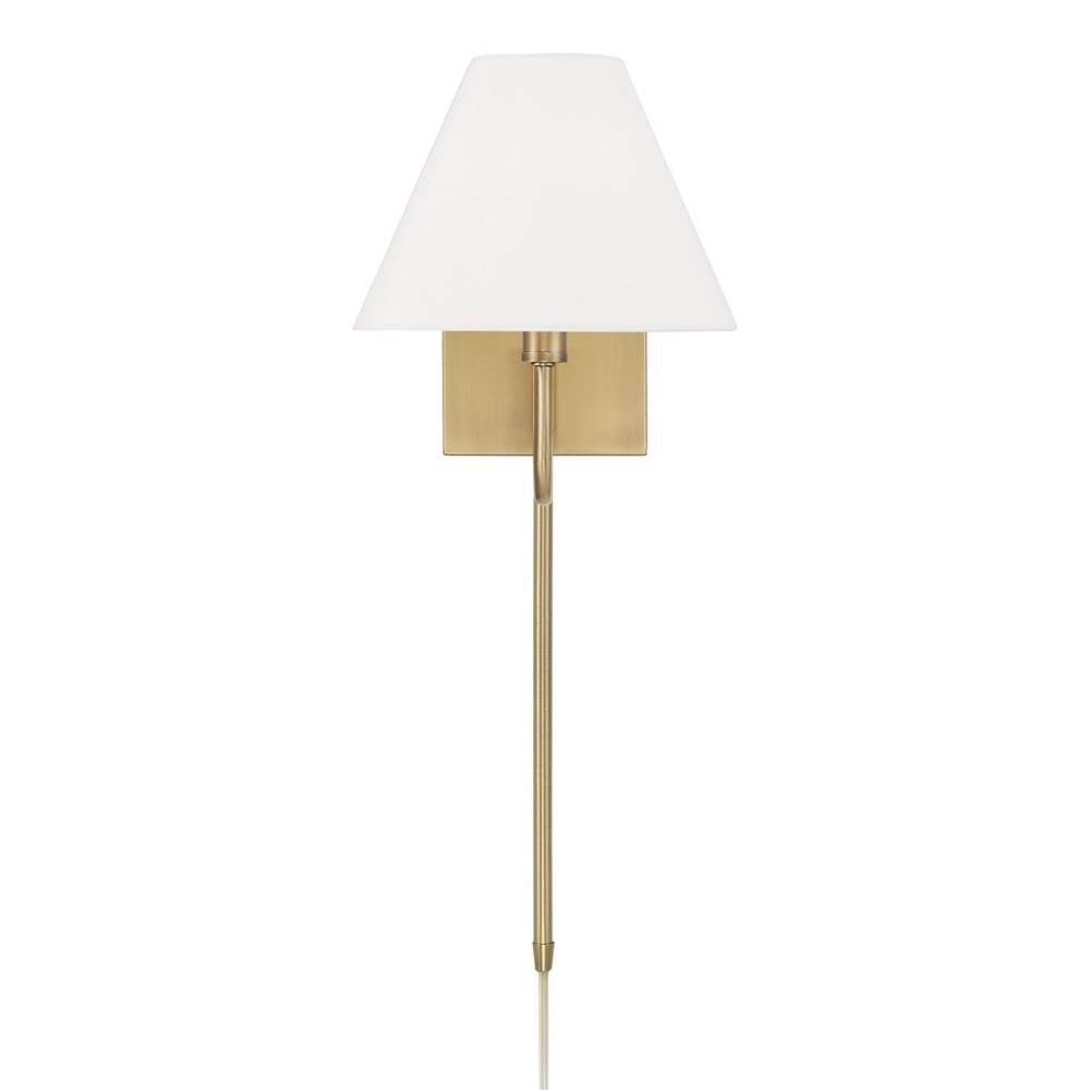 Capital Lighting 656611AD-714 Aged Brass 8.5'' W X 10.25'' H 1-light Swivel Armed Sconce In Aged Brass And Tapered White Fabric Shade With Optional Plug-in And Cord Cover Image 5