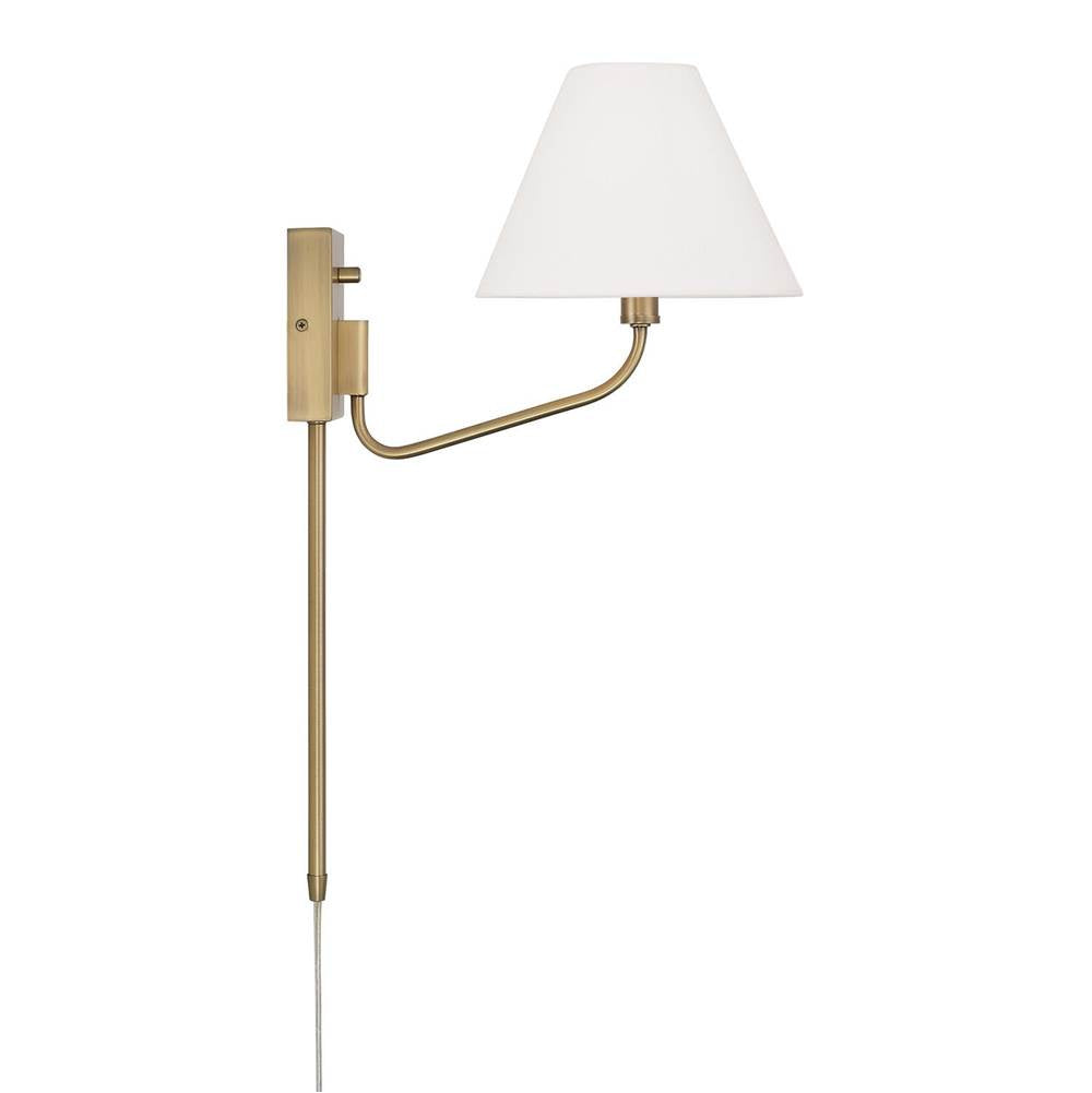 Capital Lighting 656611AD-714 Aged Brass 8.5'' W X 10.25'' H 1-light Swivel Armed Sconce In Aged Brass And Tapered White Fabric Shade With Optional Plug-in And Cord Cover Image 4