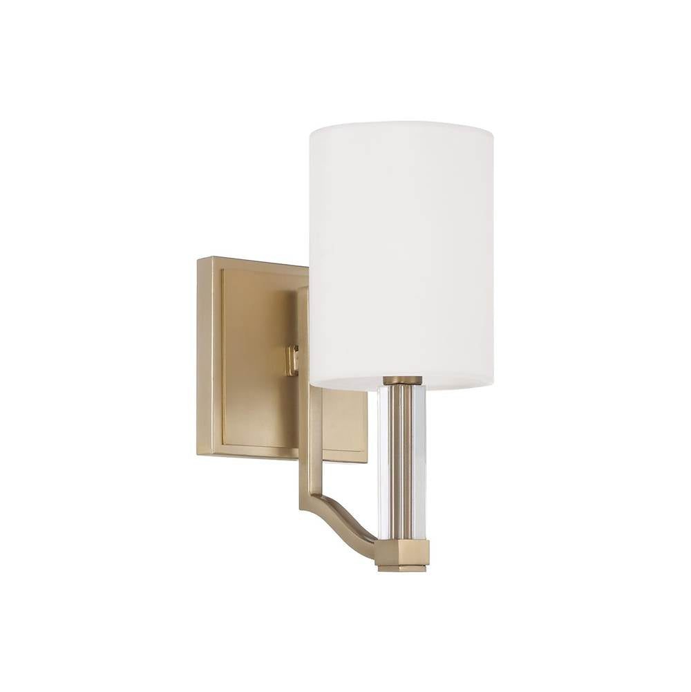 Capital Lighting 657011MA-715 Matte Brass 5'' W X 10.25'' H 1-light Wallchiere Sconce In Matte Brass With Clear Acrylic Accents And Cylindrical White Fabric Shades Image 1