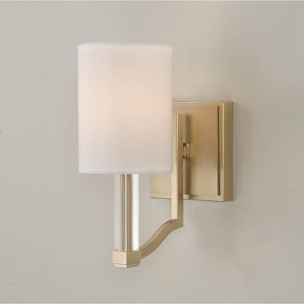 Capital Lighting Ingrid 5'' W X 10.25'' H 1-light Wallchiere Sconce In Matte Brass With Clear Acrylic Accents And Cylindrical White Fabric Shades