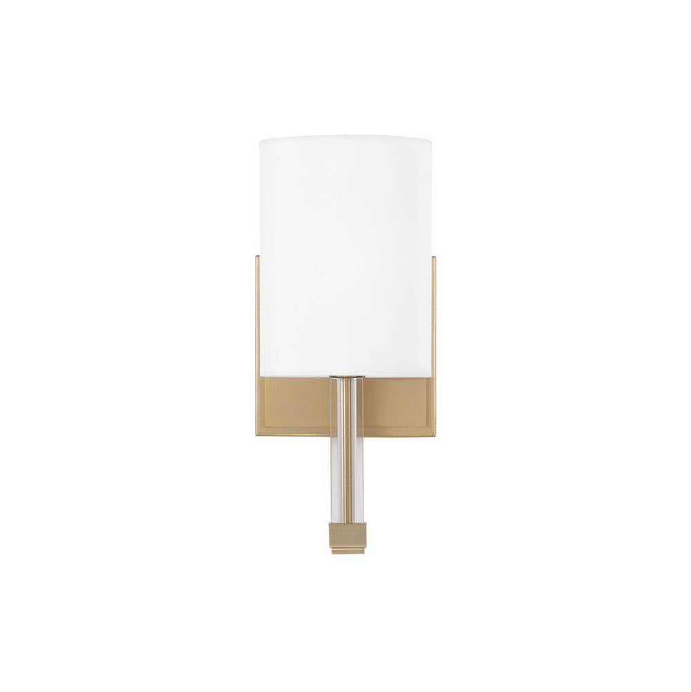 Capital Lighting 657011MA-715 Matte Brass 5'' W X 10.25'' H 1-light Wallchiere Sconce In Matte Brass With Clear Acrylic Accents And Cylindrical White Fabric Shades Image 3