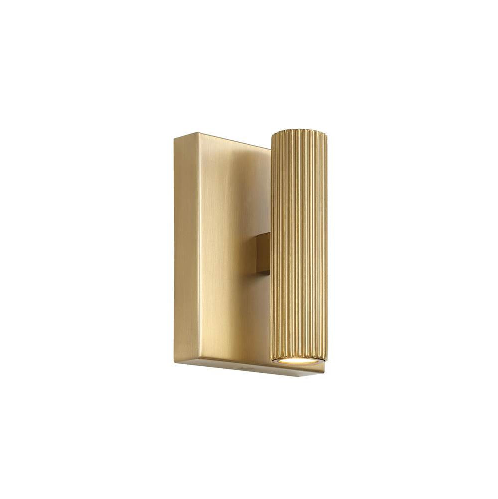 Capital Lighting 659021AD Aged Brass 4.5'' W X 6'' H Integrated Led Mini Dual Sconce In Aged Brass With Fluted Texture And Up And Down Cylindrical Light Image 1