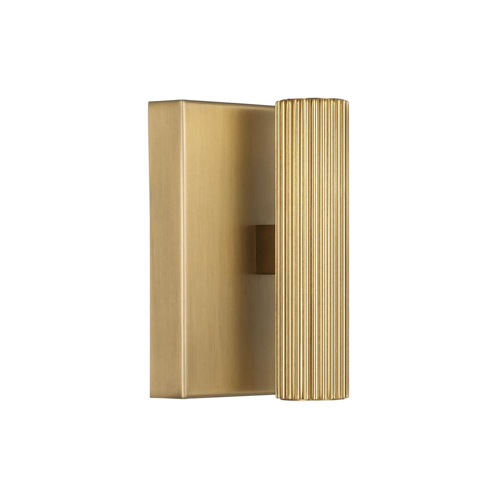 Capital Lighting 659021AD Aged Brass 4.5'' W X 6'' H Integrated Led Mini Dual Sconce In Aged Brass With Fluted Texture And Up And Down Cylindrical Light Image 2