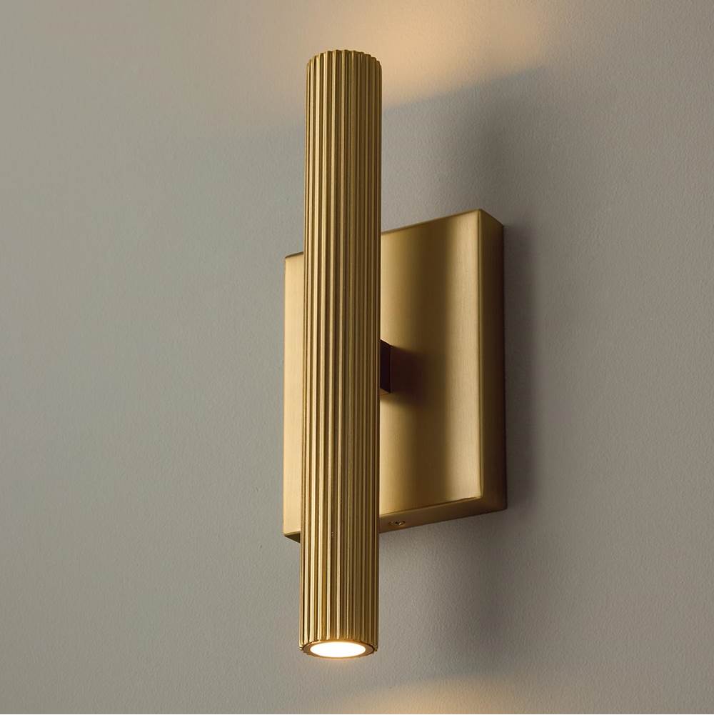 Capital Lighting 659022AD Aged Brass 4.5'' W X 12'' H Integrated Led Dual Sconce In Aged Brass With Fluted Texture And Up And Down Cylindrical Light Image 8