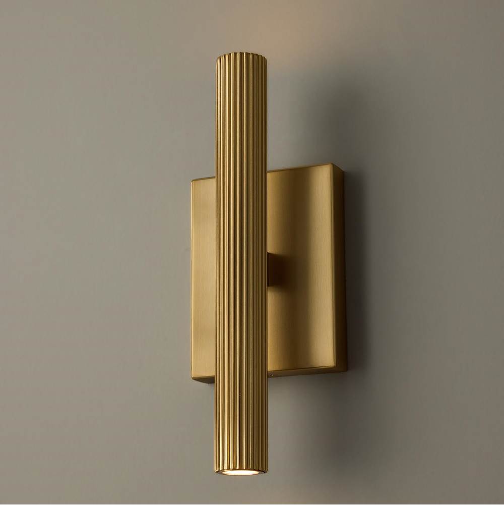 Capital Lighting Ian 4.5'' W X 12'' H Integrated Led Dual Sconce In Aged Brass With Fluted Texture And Up And Down Cylindrical Light