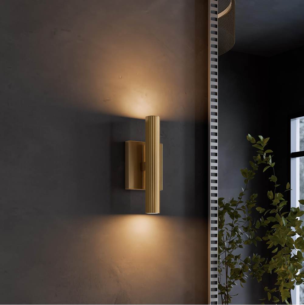 Capital Lighting 659022AD Aged Brass 4.5'' W X 12'' H Integrated Led Dual Sconce In Aged Brass With Fluted Texture And Up And Down Cylindrical Light Image 7