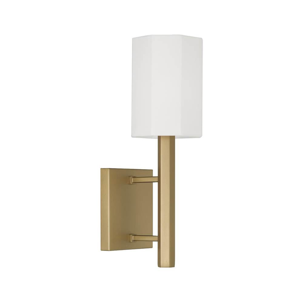 Capital Lighting 659511AD-716 Aged Brass 5'' W X 15'' Wallchiere Sconce In Aged Brass With Octagonal White Fabric Shade Image 1