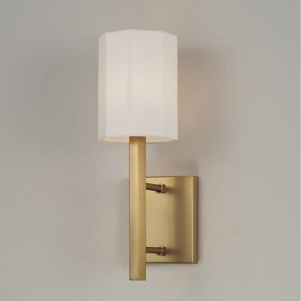 Capital Lighting Adrian 5'' W X 15'' Wallchiere Sconce In Aged Brass With Octagonal White Fabric Shade