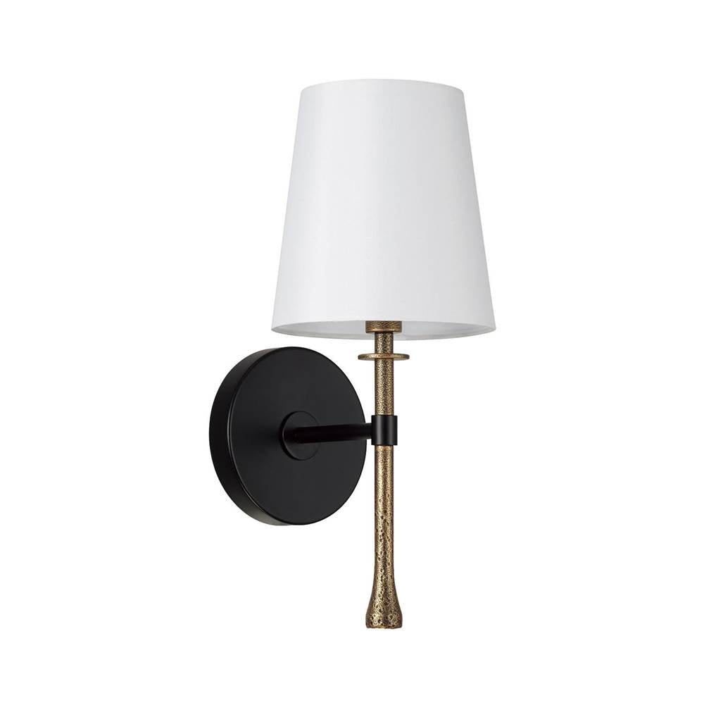 Capital Lighting 660711MBG-717 Matte Black,Hammered Gold 6'' W X 14.25'' H 1-light Wallchiere Sconce In Matte Black With Textured Hammered Gold Tail And White Fabric Shade Image 1