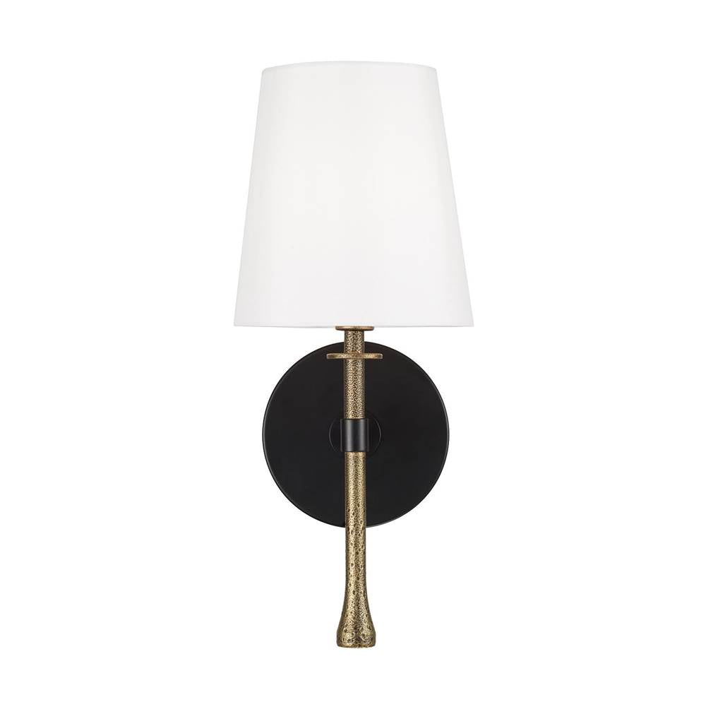 Capital Lighting 660711MBG-717 Matte Black,Hammered Gold 6'' W X 14.25'' H 1-light Wallchiere Sconce In Matte Black With Textured Hammered Gold Tail And White Fabric Shade Image 3