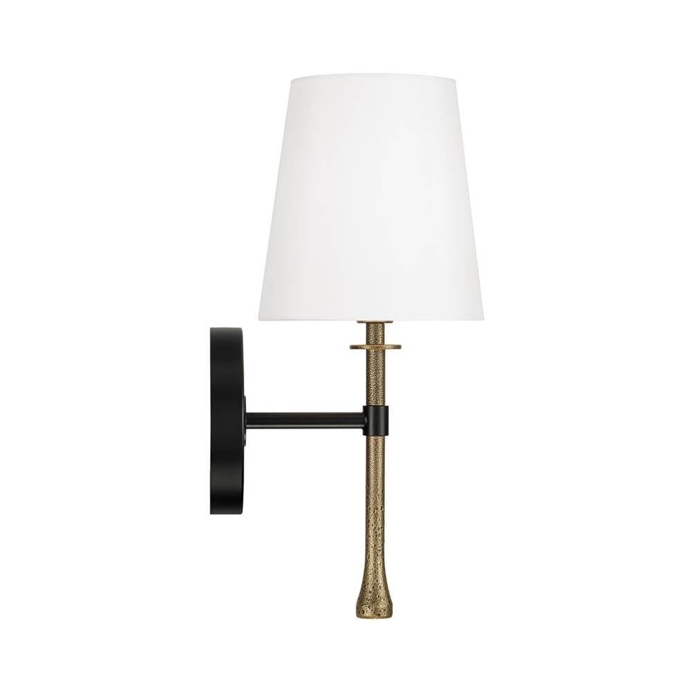 Capital Lighting 660711MBG-717 Matte Black,Hammered Gold 6'' W X 14.25'' H 1-light Wallchiere Sconce In Matte Black With Textured Hammered Gold Tail And White Fabric Shade Image 4