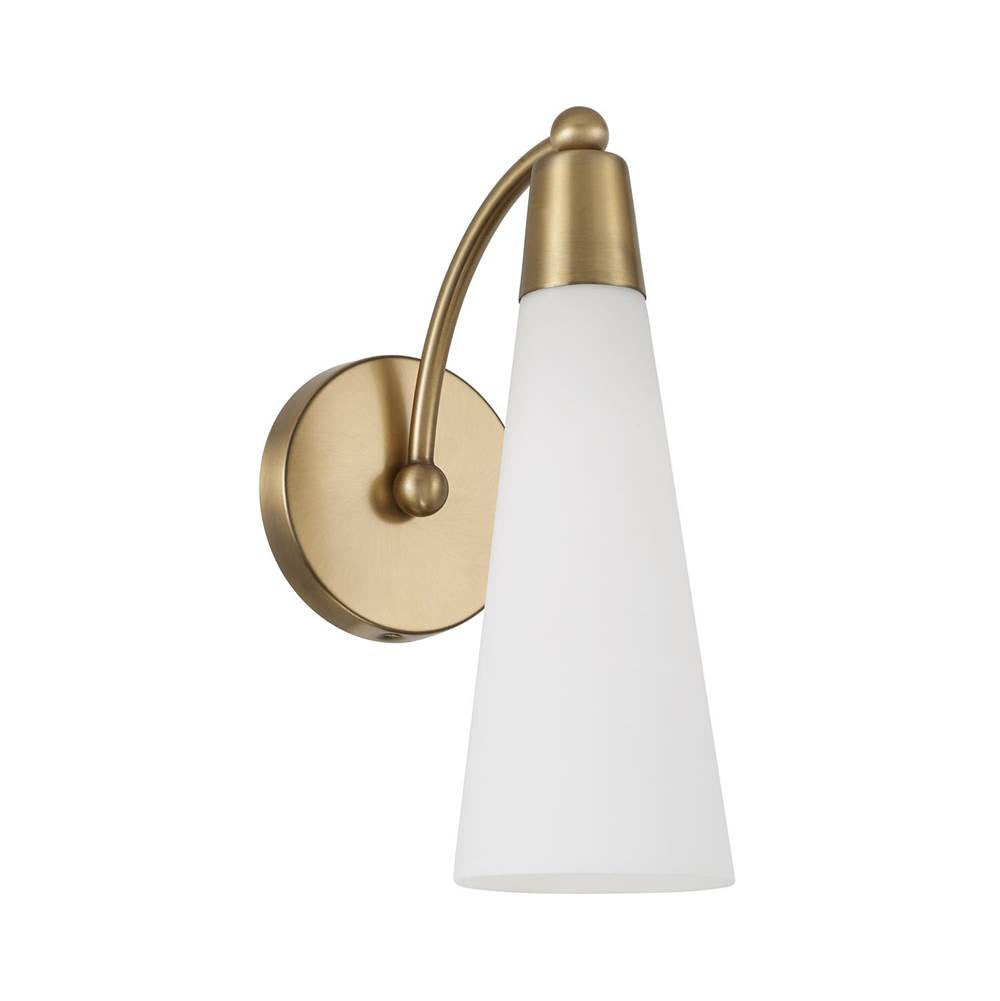 Capital Lighting 662211AD Aged Brass 5'' W X 13'' H 1-light Arm Sconce In Aged Brass With Tapered Soft White Glass Image 1