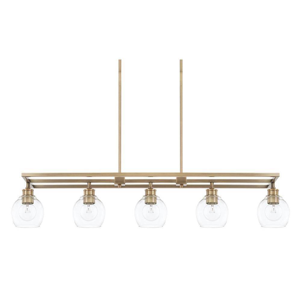 Capital Lighting Mid Century 47'' W X 8.5'' H X 10'' E 5-light Clear Glass Linear In Aged Brass