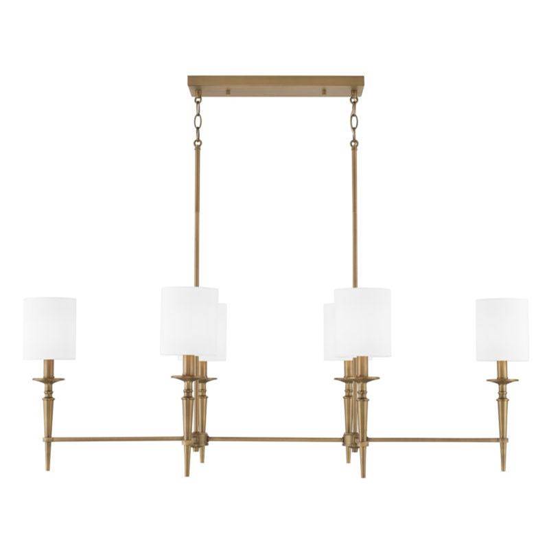 Capital Lighting Abbie 48'' W X 25'' H X 24'' E 6-light Linear Chandelier Pendant Linear In Aged Brass With White Fabric Stay-straight Shades
