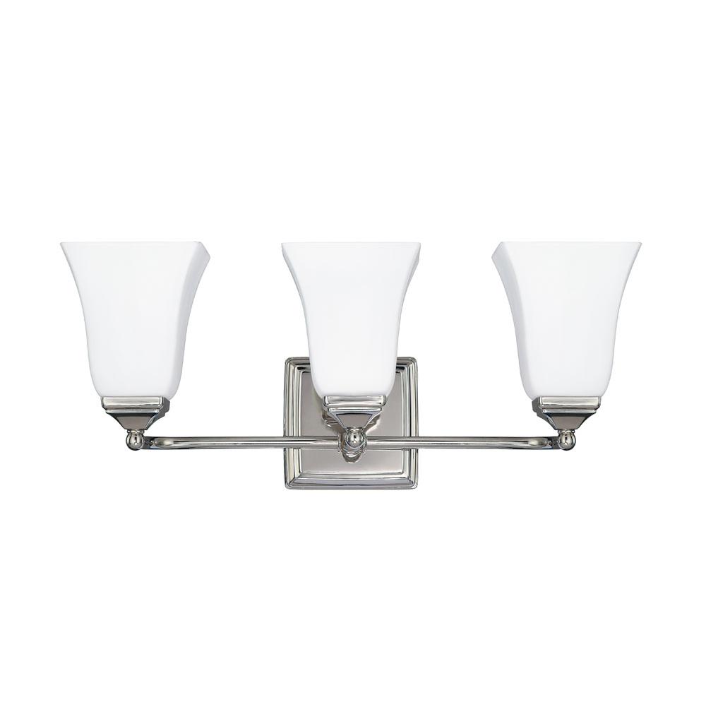 Capital Lighting Cade 20'' W X 8.5'' H X 6.5'' E 3-light Vanity In Polished Nickel With Soft White Glass Shades