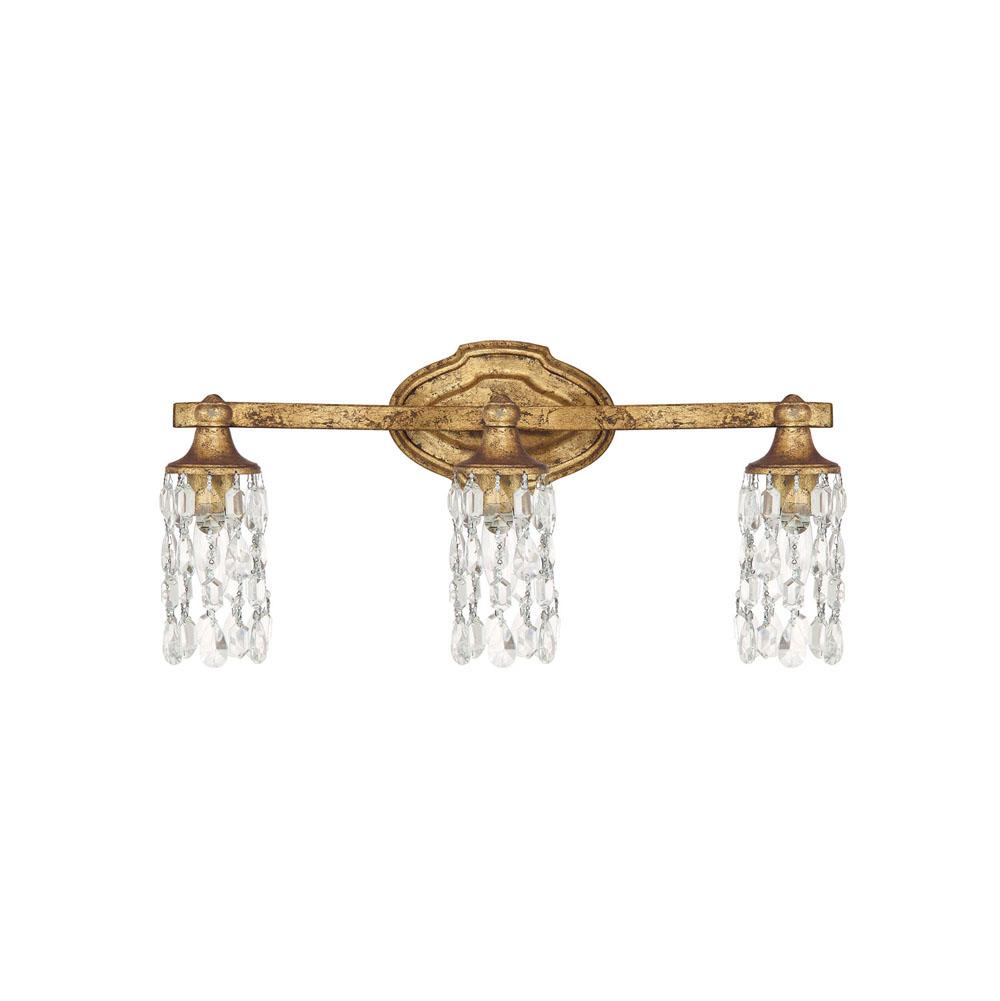 Capital Lighting Blakely 20.5'' W X 10'' H X 6'' E 3-light Vanity In Antique Gold With Crystal Shades