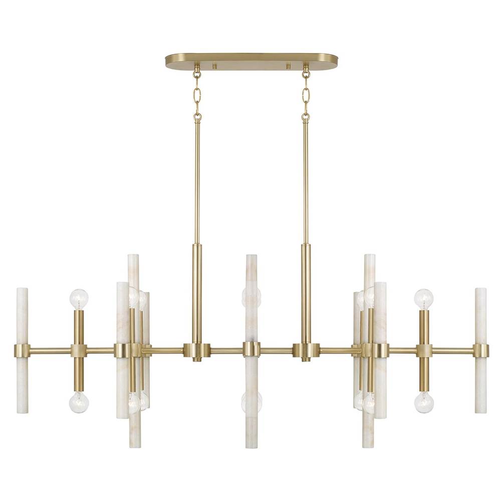 Capital Lighting 858001MA Matte Brass 47.25'' W X 20.25'' H 16-light Linear Chandelier In Matte Brass With Real White Marble Rods Image 1