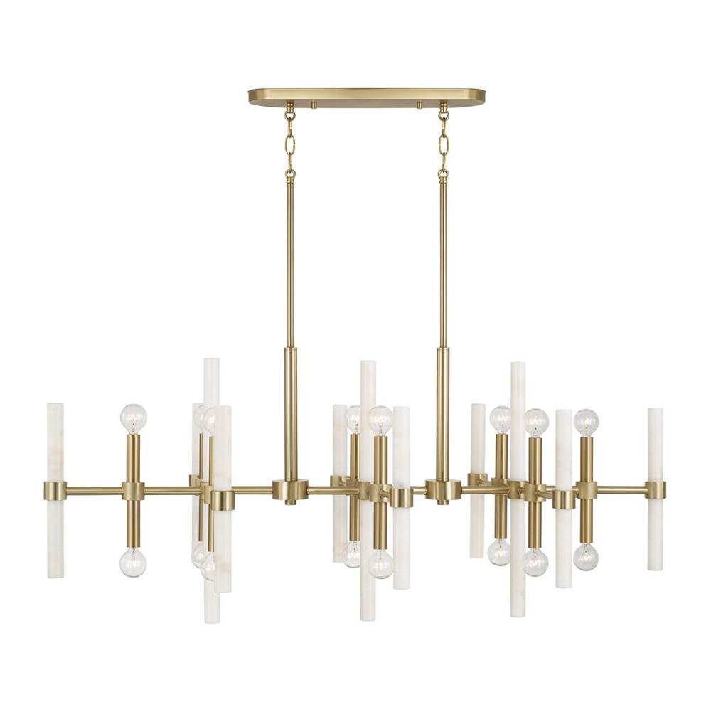 Capital Lighting 858001MA Matte Brass 47.25'' W X 20.25'' H 16-light Linear Chandelier In Matte Brass With Real White Marble Rods Image 2
