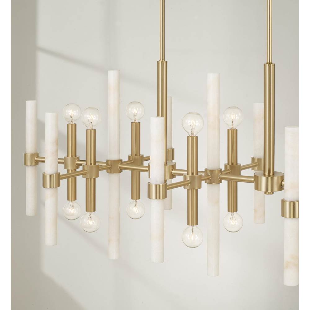 Capital Lighting 858001MA Matte Brass 47.25'' W X 20.25'' H 16-light Linear Chandelier In Matte Brass With Real White Marble Rods Image 6