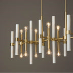Capital Lighting 858001MA Matte Brass 47.25'' W X 20.25'' H 16-light Linear Chandelier In Matte Brass With Real White Marble Rods Image 4