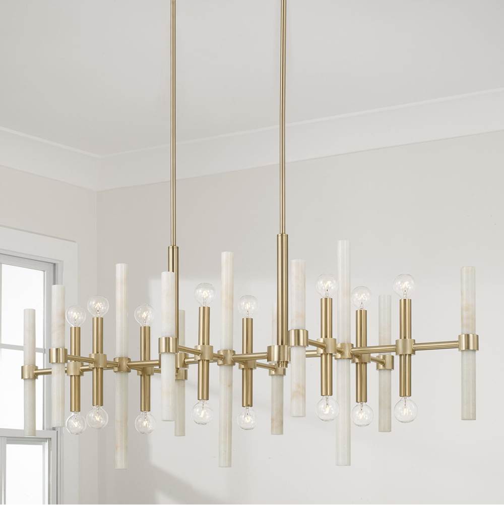 Capital Lighting Marlow 47.25'' W X 20.25'' H 16-light Linear Chandelier In Matte Brass With Real White Marble Rods