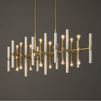 Capital Lighting 858001MA Matte Brass 47.25'' W X 20.25'' H 16-light Linear Chandelier In Matte Brass With Real White Marble Rods Image 5
