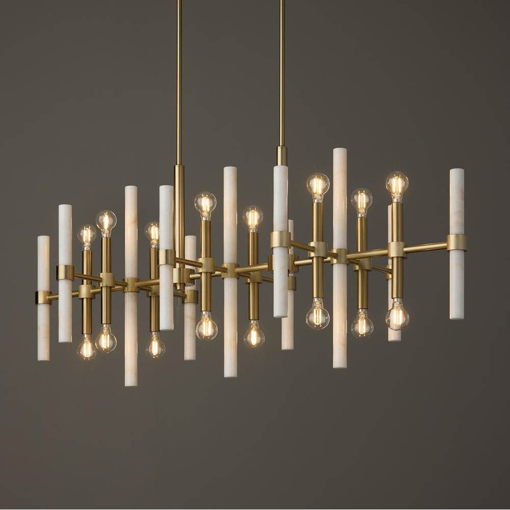 Capital Lighting 858001MA Matte Brass 47.25'' W X 20.25'' H 16-light Linear Chandelier In Matte Brass With Real White Marble Rods Image 5