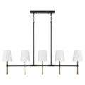 Capital Lighting 860751MBG-717 Matte Black,Hammered Gold 48'' W X 18.75'' H 5-light Linear Chandelier In Matte Black With Textured Hammered Gold Tails And White Fabric Shades Image 1