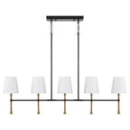 Capital Lighting 860751MBG-717 Matte Black,Hammered Gold 48'' W X 18.75'' H 5-light Linear Chandelier In Matte Black With Textured Hammered Gold Tails And White Fabric Shades Image 1