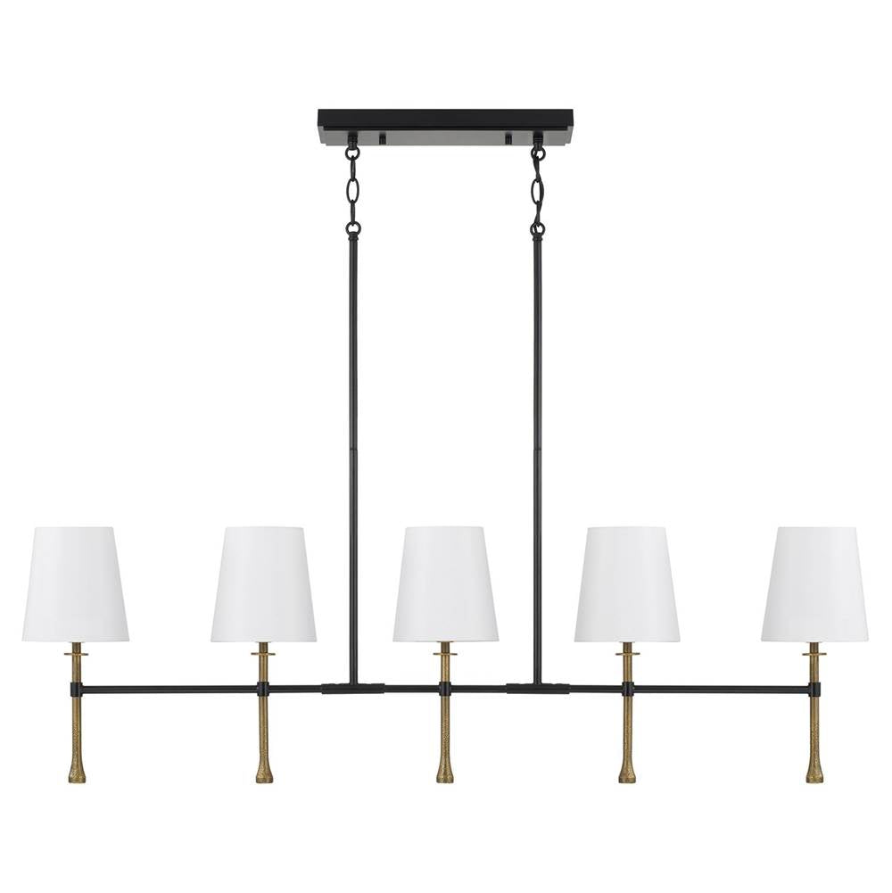 Capital Lighting 860751MBG-717 Matte Black,Hammered Gold 48'' W X 18.75'' H 5-light Linear Chandelier In Matte Black With Textured Hammered Gold Tails And White Fabric Shades Image 1