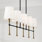 Capital Lighting 860751MBG-717 Matte Black,Hammered Gold 48'' W X 18.75'' H 5-light Linear Chandelier In Matte Black With Textured Hammered Gold Tails And White Fabric Shades Image 2