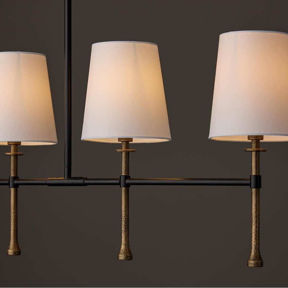 Capital Lighting 860751MBG-717 Matte Black,Hammered Gold 48'' W X 18.75'' H 5-light Linear Chandelier In Matte Black With Textured Hammered Gold Tails And White Fabric Shades Image 8