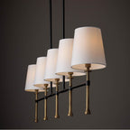 Capital Lighting 860751MBG-717 Matte Black,Hammered Gold 48'' W X 18.75'' H 5-light Linear Chandelier In Matte Black With Textured Hammered Gold Tails And White Fabric Shades Image 5
