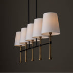 Capital Lighting 860751MBG-717 Matte Black,Hammered Gold 48'' W X 18.75'' H 5-light Linear Chandelier In Matte Black With Textured Hammered Gold Tails And White Fabric Shades Image 4
