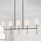 Capital Lighting 860751MBG-717 Matte Black,Hammered Gold 48'' W X 18.75'' H 5-light Linear Chandelier In Matte Black With Textured Hammered Gold Tails And White Fabric Shades Image 6